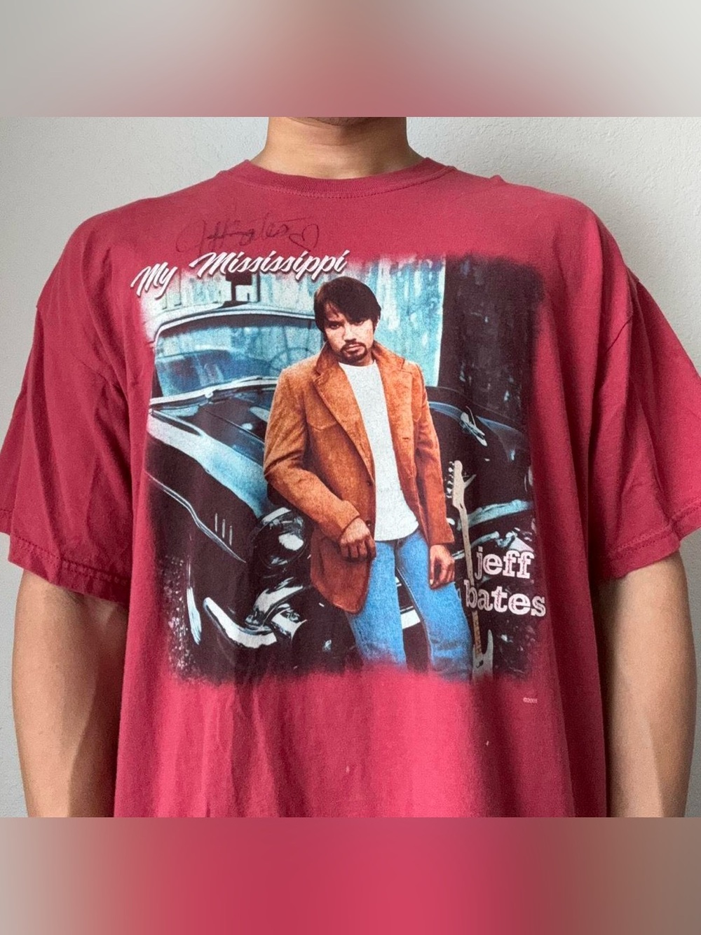 Vintage 2000s Jeff Bates Band Graphics Red Tee Shirt